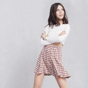 Reformation Red Storm Gingham Flounce Mini Skirt with Zip size XS EUC